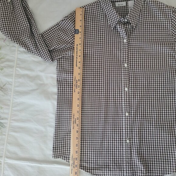 Brown White Gingham Plaid Blouse Liz & Co. Womens Long Sleeve Size XL - Picture 10 of 15